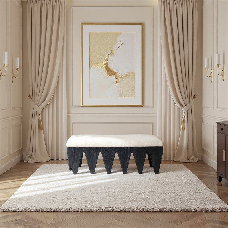 Meridian Furniture Altair Cream Velour Fur Fabric Bench