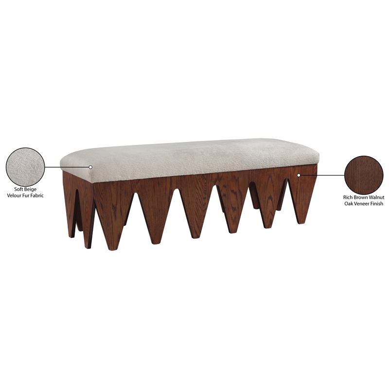 Meridian Furniture Altair Beige Velour Fur Fabric Bench