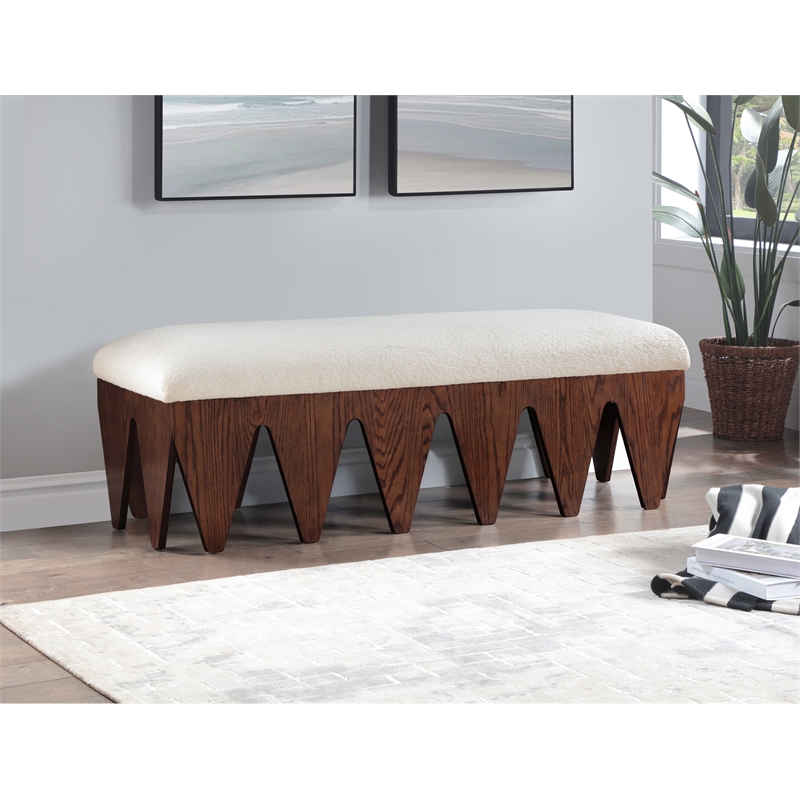 Meridian Furniture Altair Cream Velour Fur Fabric Bench