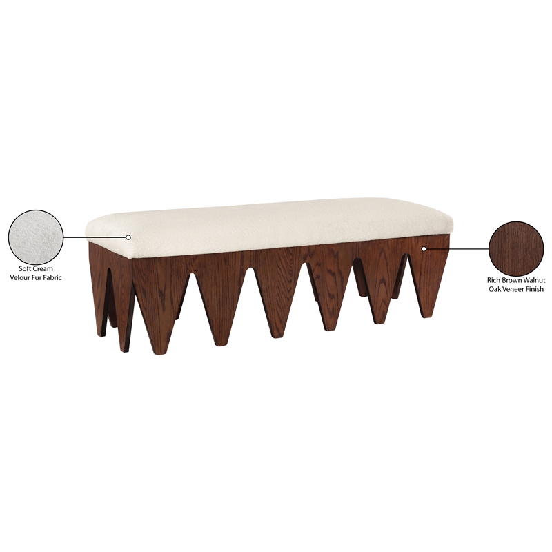 Meridian Furniture Altair Cream Velour Fur Fabric Bench