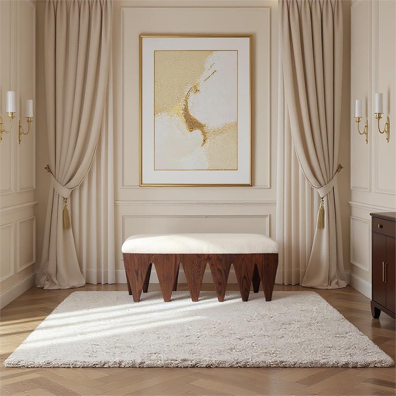 Meridian Furniture Altair Cream Velour Fur Fabric Bench