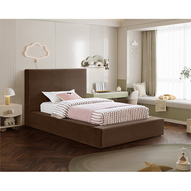 Meridian Furniture Dorian Brown Velvet Twin Bed