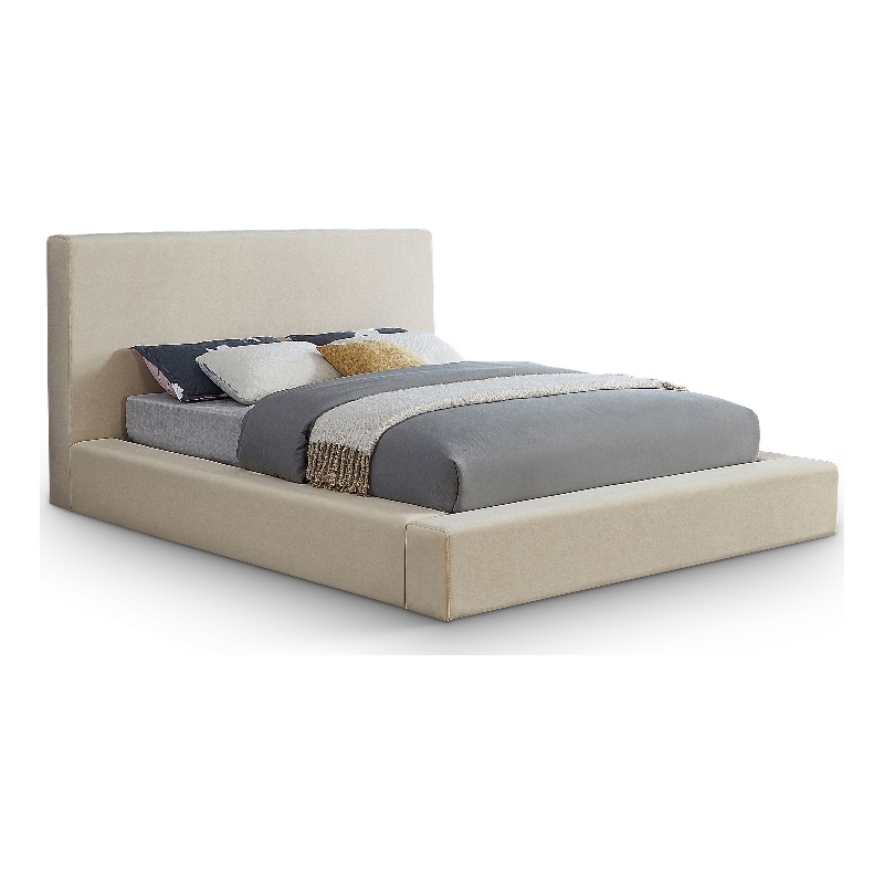 Meridian Furniture Dorian Cream Velvet Queen Bed