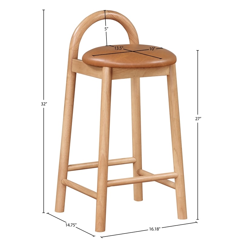 Meridian Furniture Calvin Cognac Vegan Leather Stool (Set of 2)