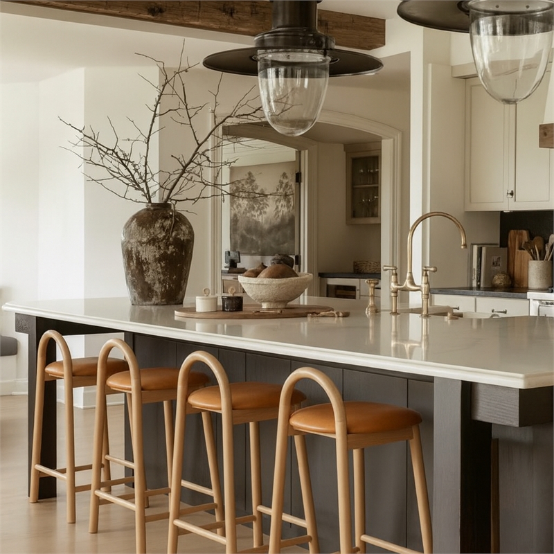 Meridian Furniture Calvin Cognac Vegan Leather Stool (Set of 4)