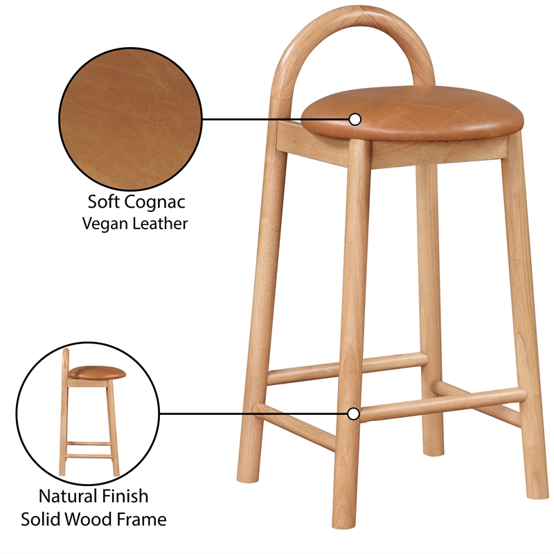 Meridian Furniture Calvin Cognac Vegan Leather Stool (Set of 4)