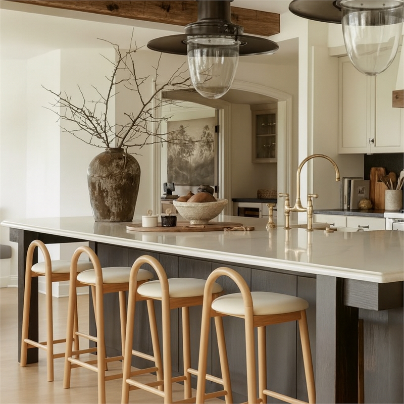 Meridian Furniture Calvin Cream Vegan Leather Stool (Set of 4)