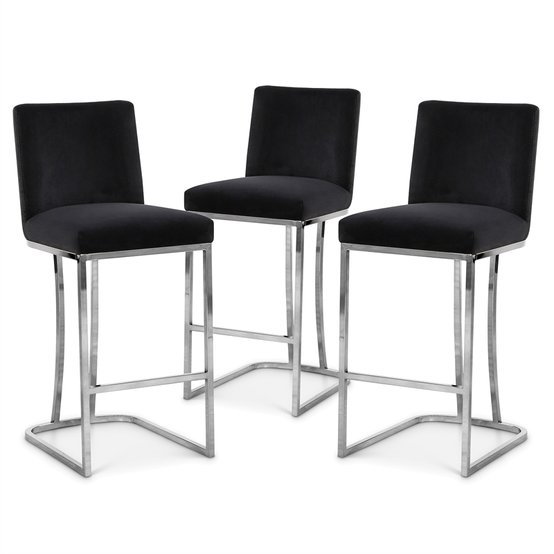 Meridian Furniture Heidi Black Velvet Stool (Set of 3)