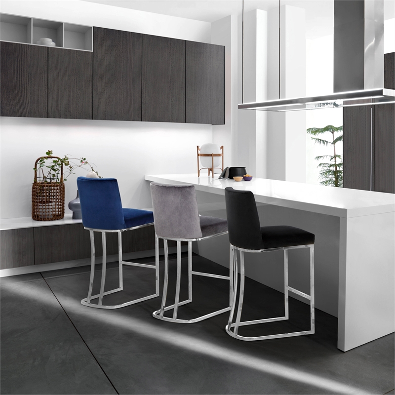 Meridian Furniture Heidi Grey Velvet Stool (Set of 2)