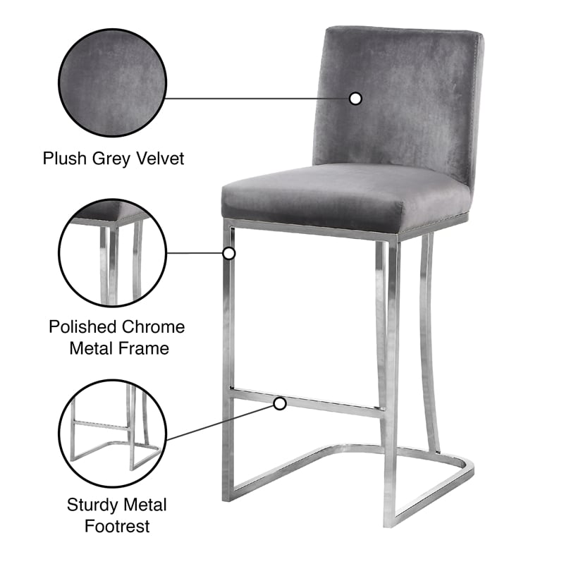 Meridian Furniture Heidi Grey Velvet Stool (Set of 2)