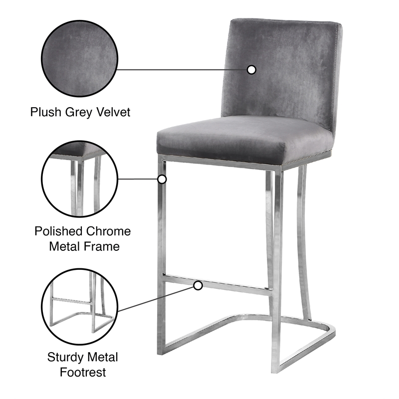 Meridian Furniture Heidi Grey Velvet Stool (Set of 3)