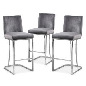 Meridian Furniture Heidi Grey Velvet Stool (Set of 3)