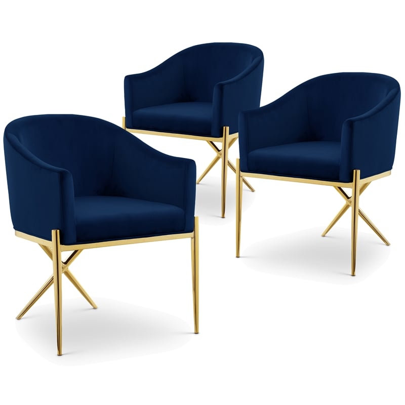 Meridian Furniture Xavier Navy Velvet Dining Chair (Set of 3)