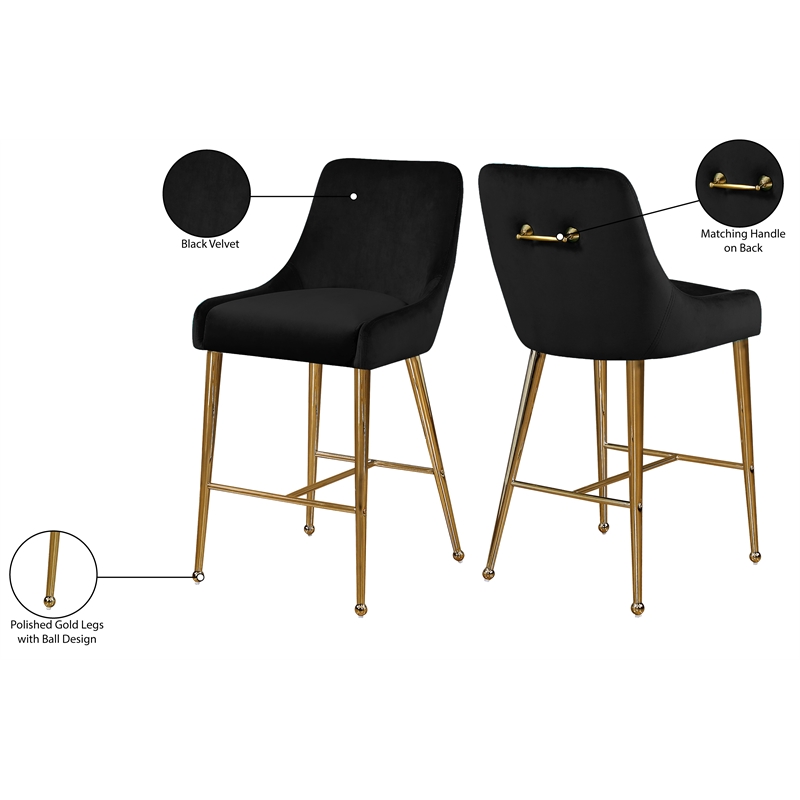 Meridian Furniture Owen Black Velvet Stool (Set of 6)