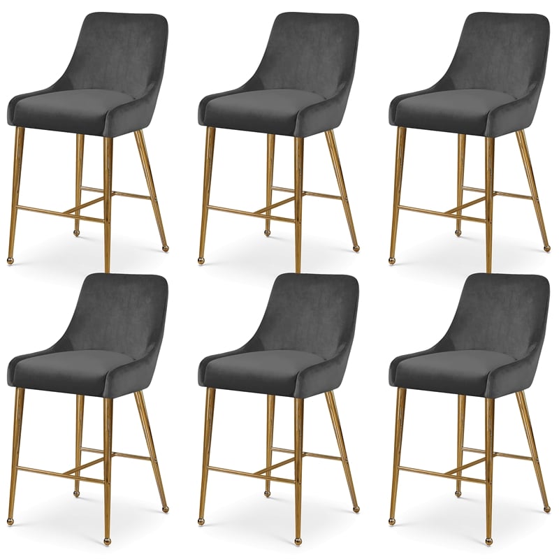 Meridian Furniture Owen Grey Velvet Stool (Set of 6)