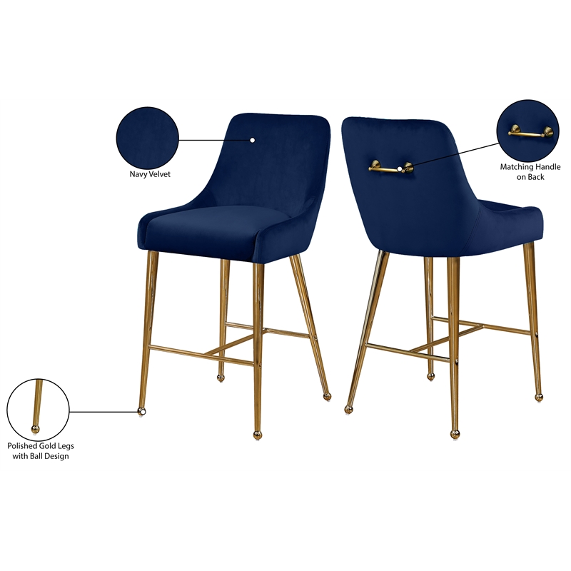 Meridian Furniture Owen Navy Velvet Stool (Set of 6)