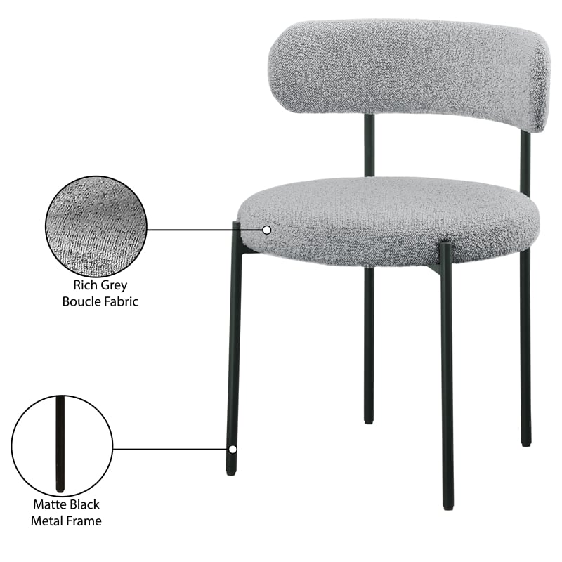 Meridian Furniture Beacon Grey Boucle Fabric Dining Chair (Set of 4)