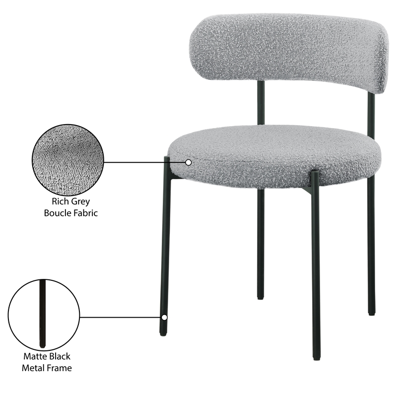 Meridian Furniture Beacon Grey Boucle Fabric Dining Chair (Set of 6)