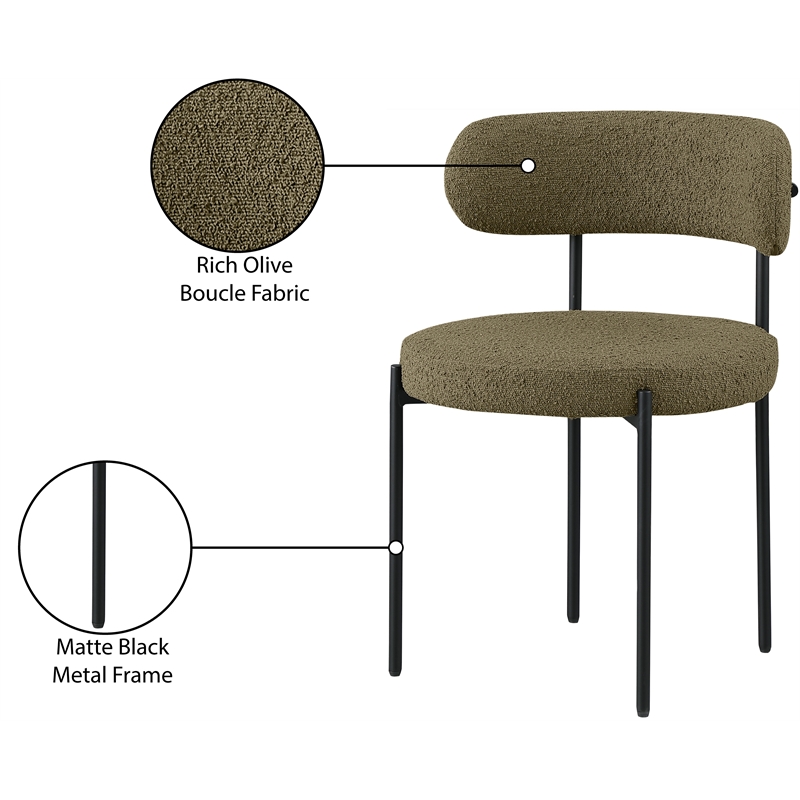 Meridian Furniture Beacon Olive Boucle Fabric Dining Chair (Set of 6)