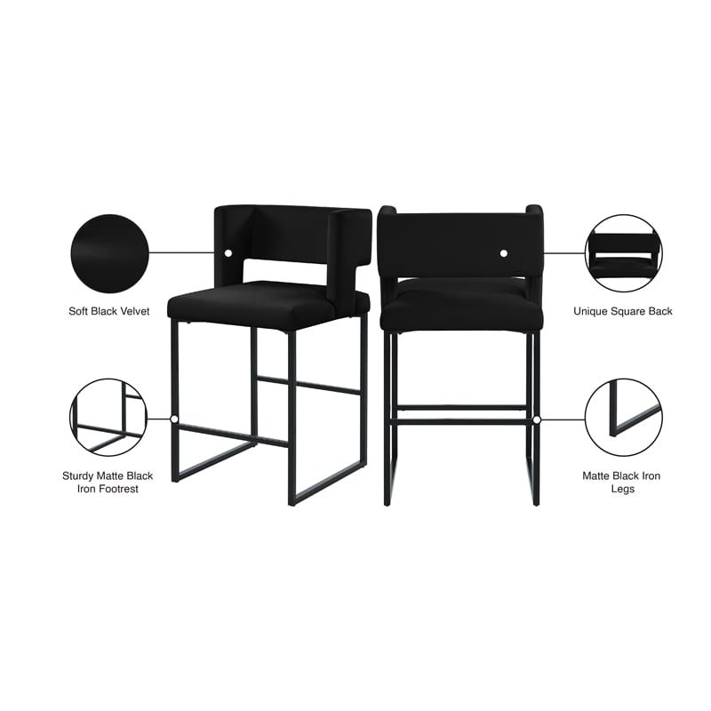 Meridian Furniture Caleb Black Velvet Counter Stool (Set of 4)