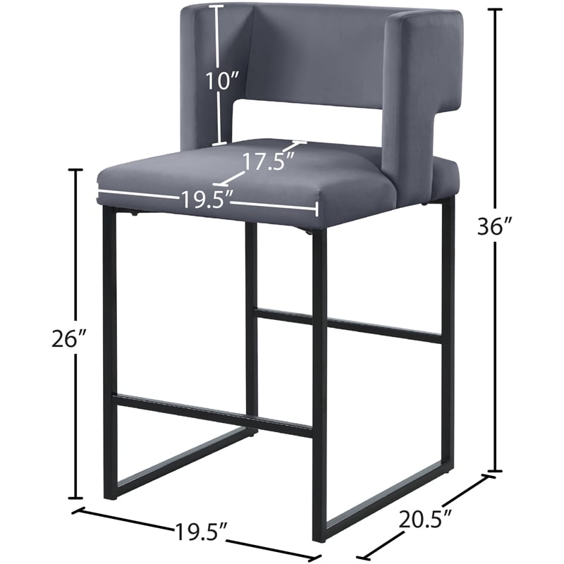 Meridian Furniture Caleb Grey Velvet Counter Stool (Set of 4)