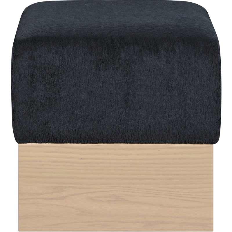 Meridian Furniture Havre Black Velour Fur Fabric Ottoman/Stool