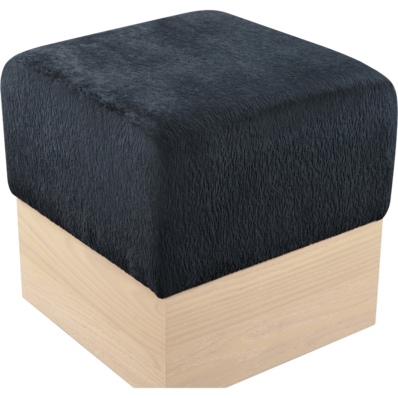 Meridian Furniture Havre Black Velour Fur Fabric Ottoman/Stool