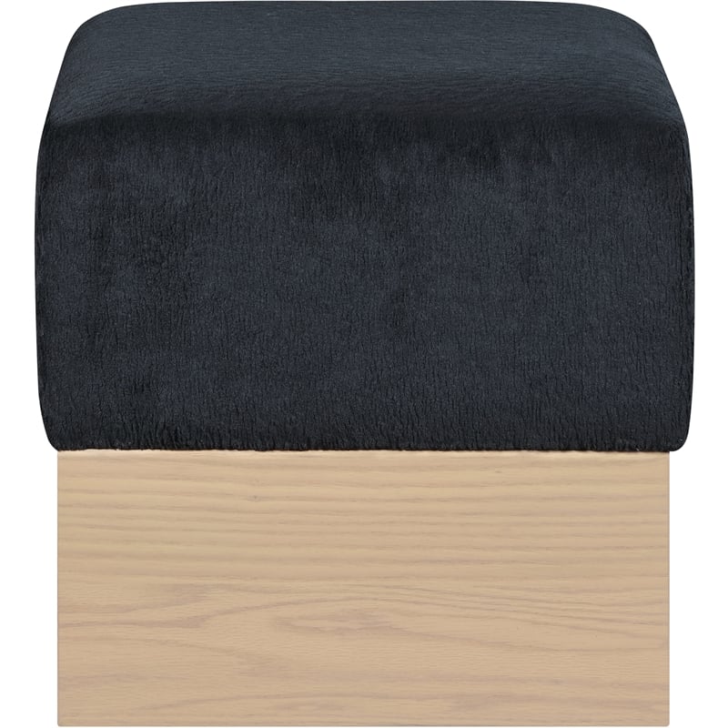 Meridian Furniture Havre Black Velour Fur Fabric Ottoman/Stool