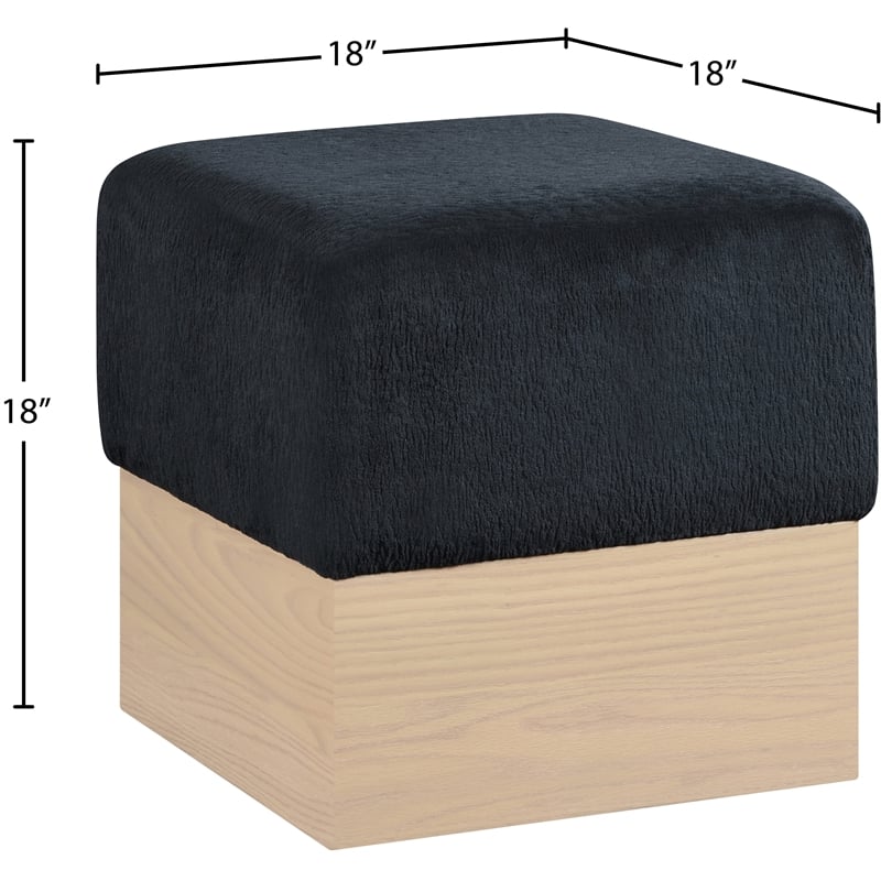 Meridian Furniture Havre Black Velour Fur Fabric Ottoman/Stool