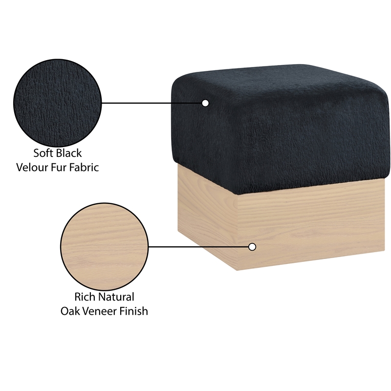 Meridian Furniture Havre Black Velour Fur Fabric Ottoman/Stool