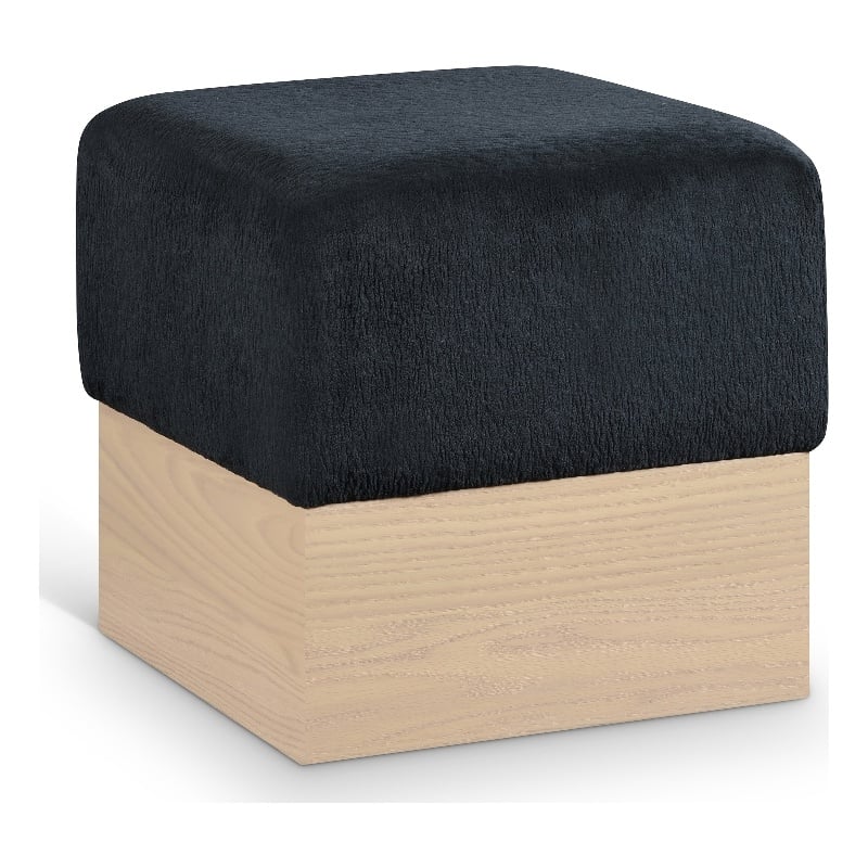 Meridian Furniture Havre Black Velour Fur Fabric Ottoman/Stool