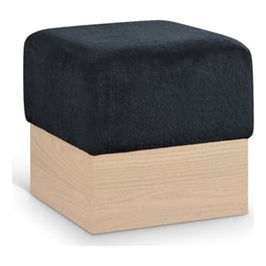 Meridian Furniture Havre Black Velour Fur Fabric Ottoman/Stool