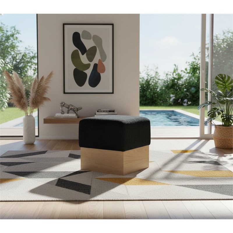 Meridian Furniture Havre Black Velour Fur Fabric Ottoman/Stool