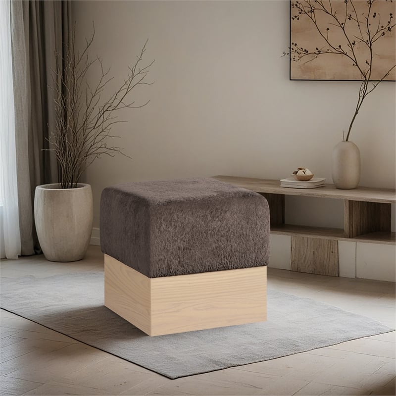 Meridian Furniture Havre Brown Velour Fur Fabric Ottoman/Stool