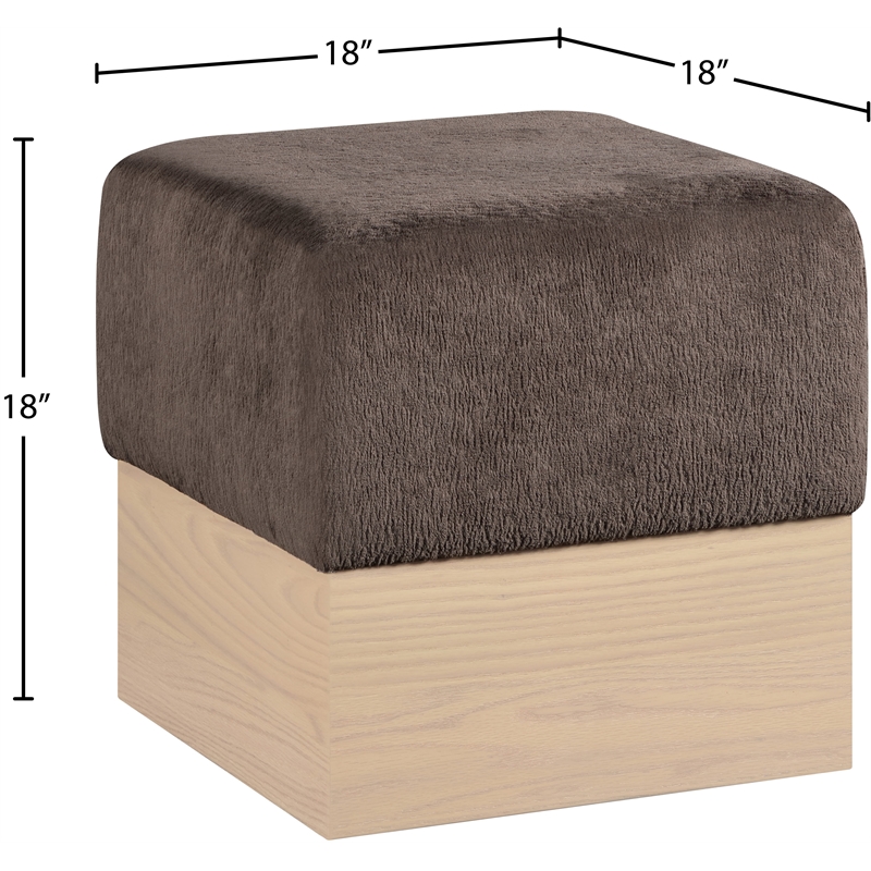 Meridian Furniture Havre Brown Velour Fur Fabric Ottoman/Stool