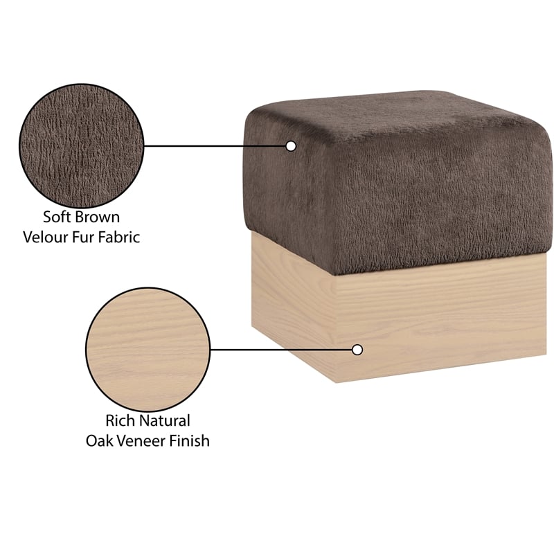 Meridian Furniture Havre Brown Velour Fur Fabric Ottoman/Stool