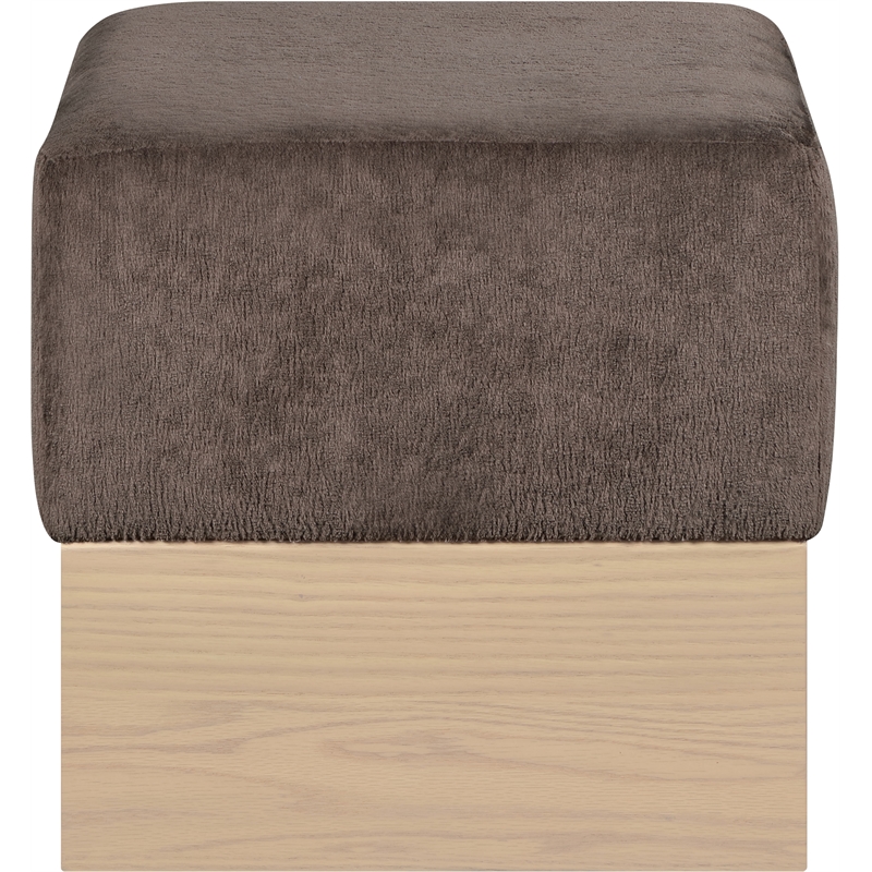 Meridian Furniture Havre Brown Velour Fur Fabric Ottoman/Stool