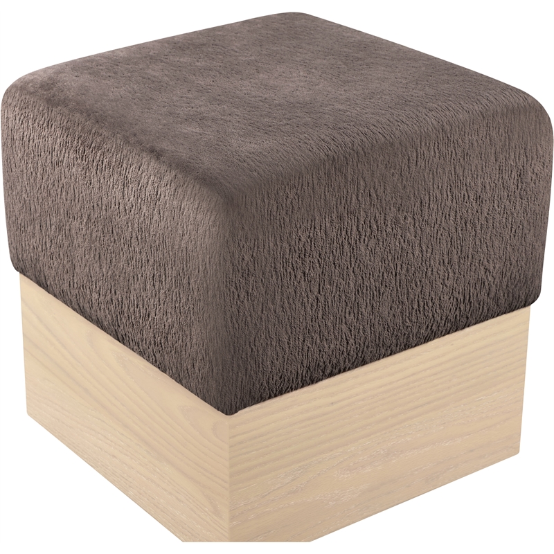 Meridian Furniture Havre Brown Velour Fur Fabric Ottoman/Stool