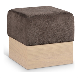 Meridian Furniture Havre Brown Velour Fur Fabric Ottoman/Stool