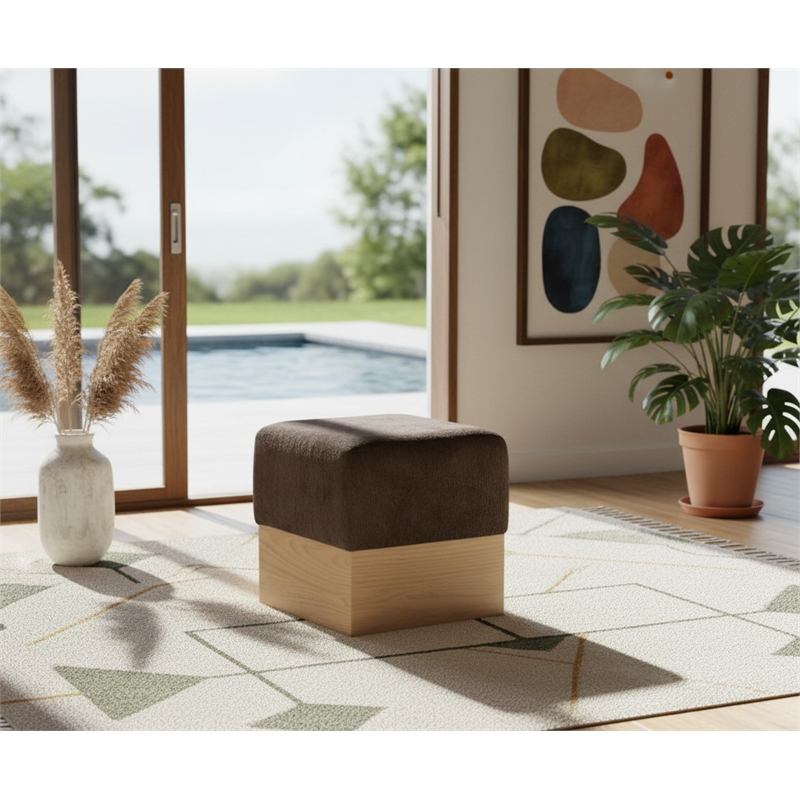 Meridian Furniture Havre Brown Velour Fur Fabric Ottoman/Stool