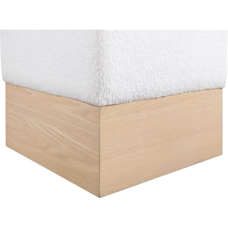Meridian Furniture Havre Cream Velour Fur Fabric Ottoman/Stool
