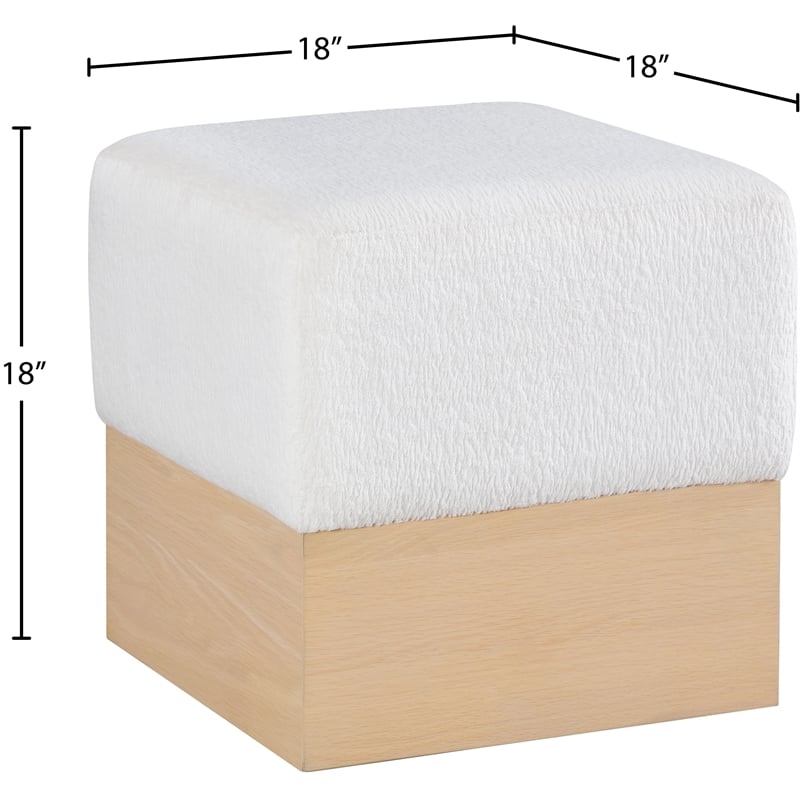 Meridian Furniture Havre Cream Velour Fur Fabric Ottoman/Stool