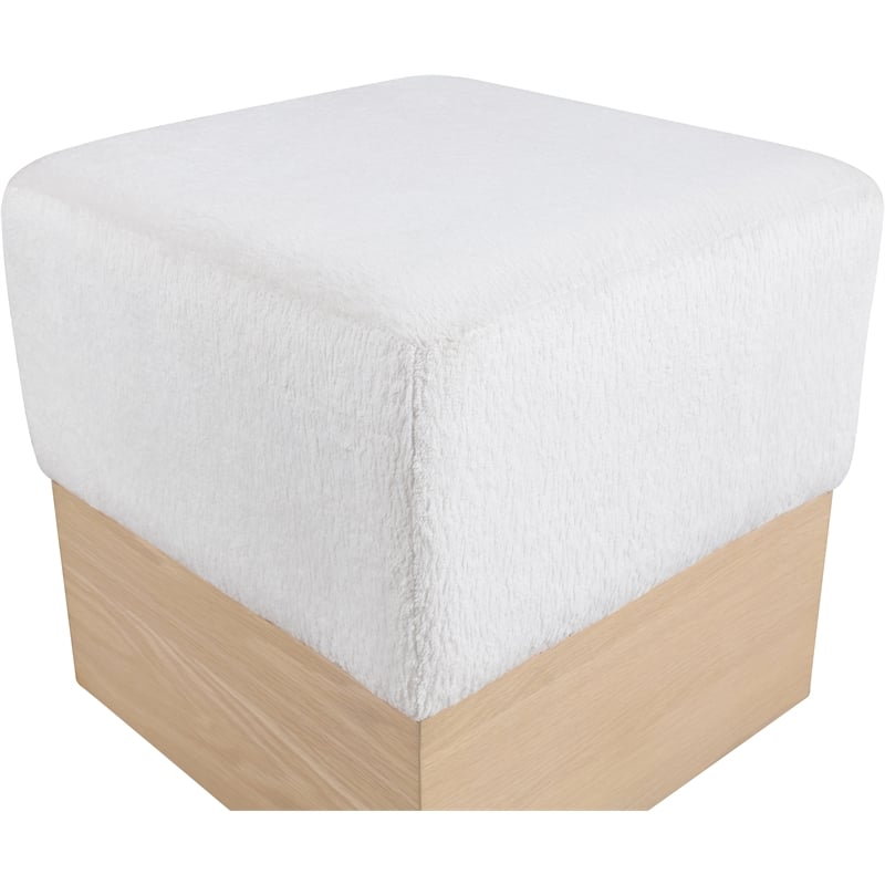 Meridian Furniture Havre Cream Velour Fur Fabric Ottoman/Stool
