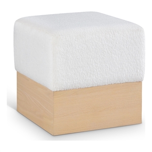 Meridian Furniture Havre Cream Velour Fur Fabric Ottoman/Stool