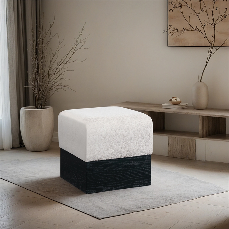 Meridian Furniture Havre Beige Velour Fur Fabric Ottoman/Stool