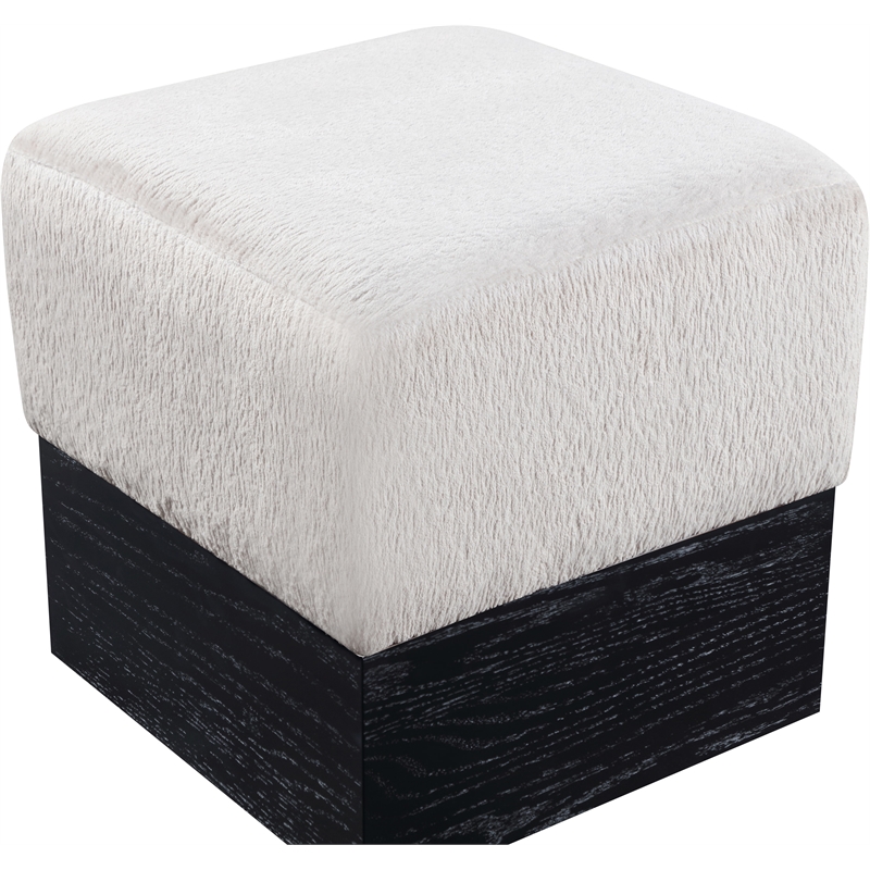 Meridian Furniture Havre Beige Velour Fur Fabric Ottoman/Stool