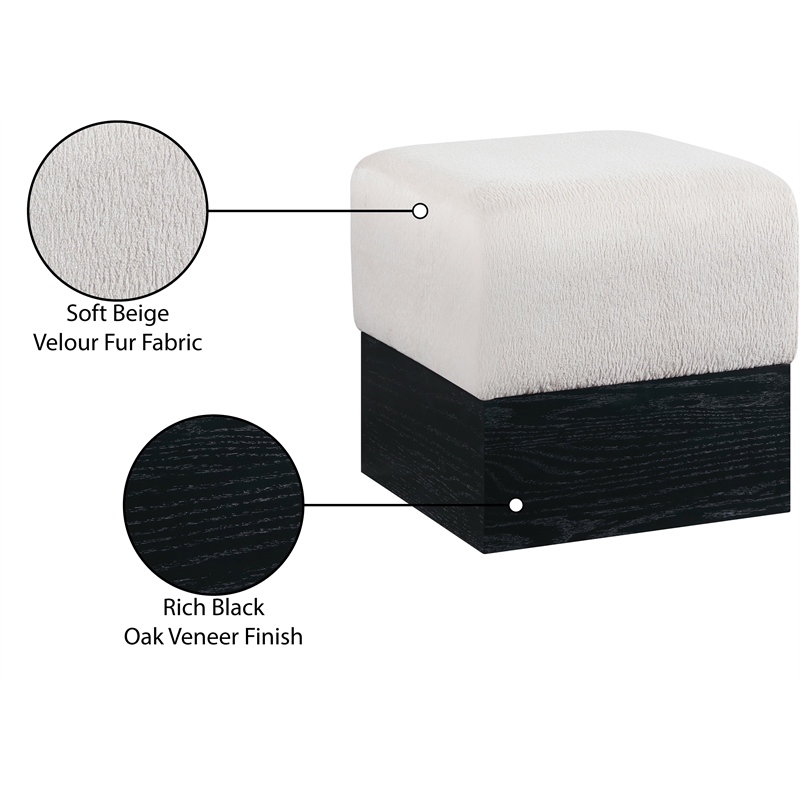 Meridian Furniture Havre Beige Velour Fur Fabric Ottoman/Stool
