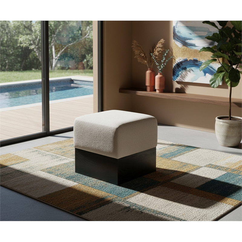 Meridian Furniture Havre Beige Velour Fur Fabric Ottoman/Stool