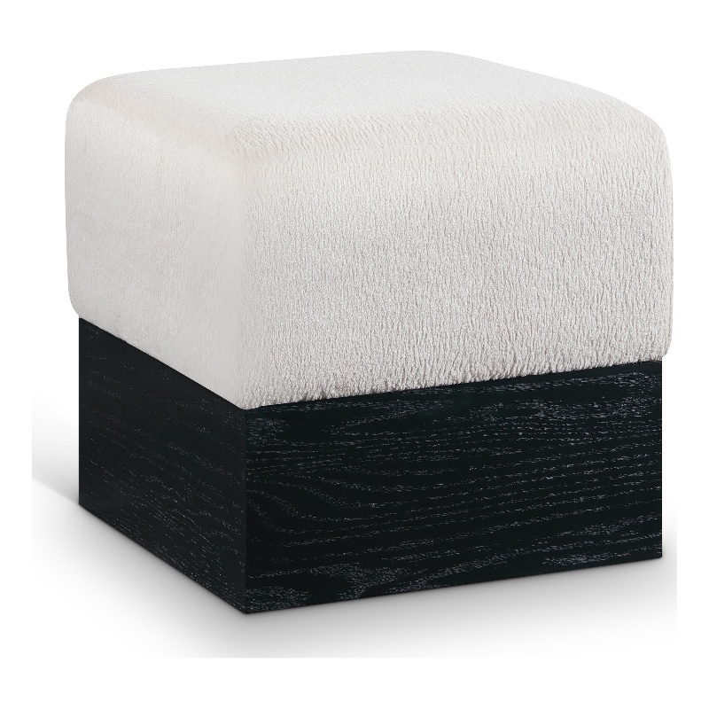 Meridian Furniture Havre Beige Velour Fur Fabric Ottoman/Stool