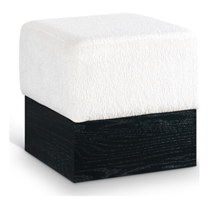 Meridian Furniture Havre Cream Velour Fur Fabric Ottoman/Stool